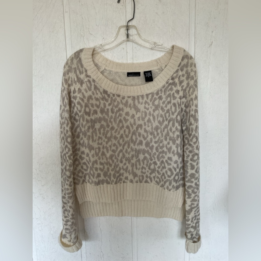 Moda International Wool Mohair Leopard Print Sweater Size Small